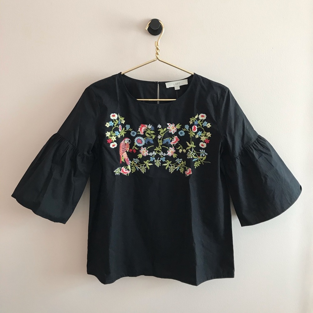 LOFT Bell Sleeved Blouse w/ Embroidery Detail